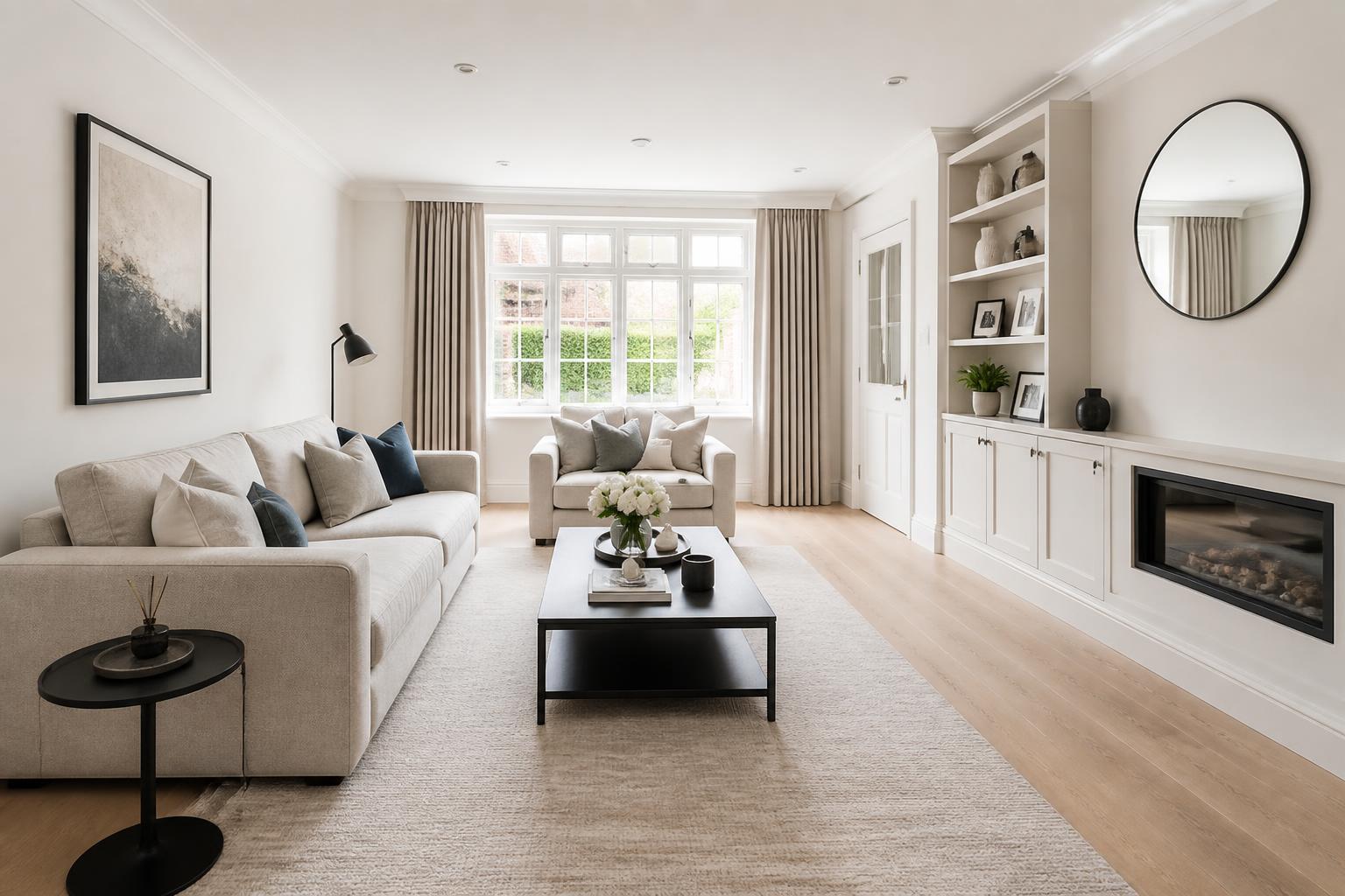 Immaculate living room kept tidy with a regular weekly clean